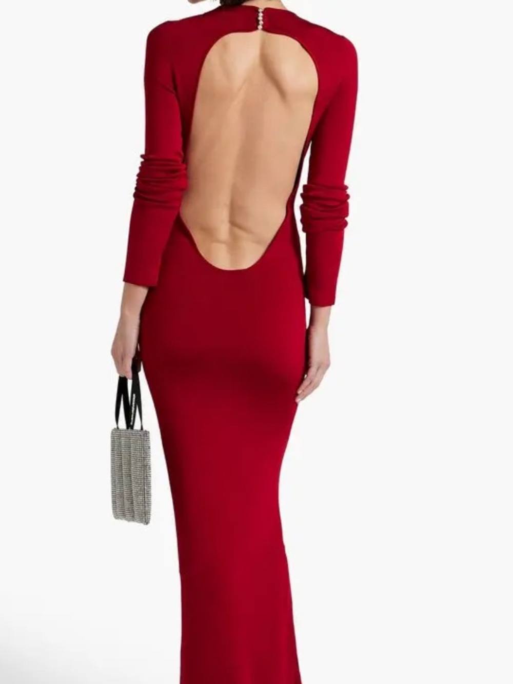 GALVAN LONDON Figure-Flattering Backless Red Long Sleeve Evening Dress